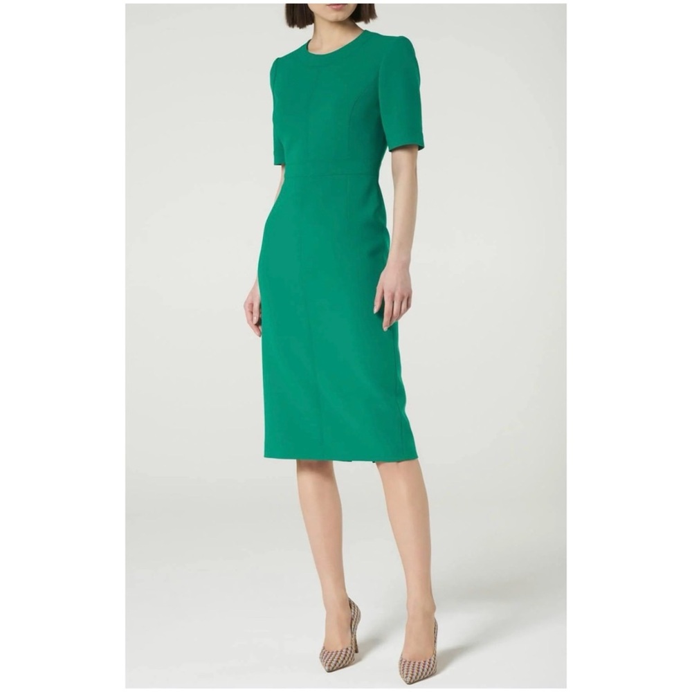 L.K. Bennett Women’s Sz 4 Green Shift Dress Short Sleeve Elene Knee Length